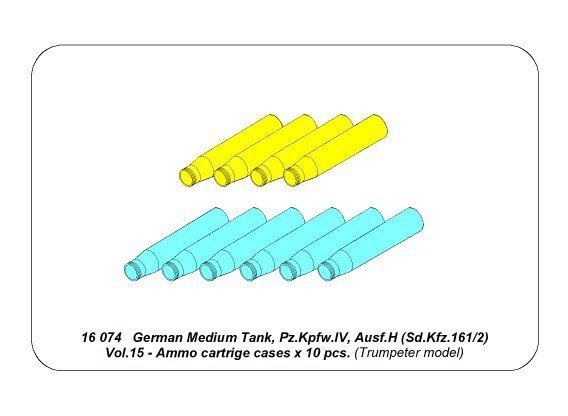 Aber 16074 German Medium Tank Pz.Kpfw. IV, Ausf.H (Sd.Kfz. 161/2) Vol.15 - Ammo cartrige cases x 10 pcs. (1:16)