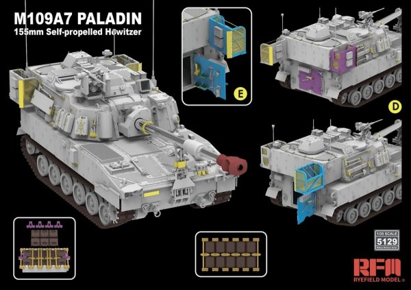 Rye Field Model 5129 M109A7 PALADIN 155 mm Self-Propelled Howitzer w/ Workable Tracks 1/35