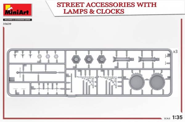 MiniArt 35639 STREET ACCESSORIES WITH LAMPS &amp; CLOCKS 1/35