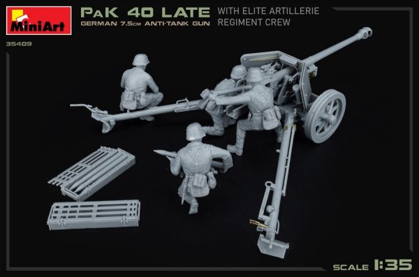 MiniArt 35409 GERMAN 7.5CM ANTI-TANK GUN PaK 40 Late w/ELITE ARTILLERIE REGIMENT CREW 1/35