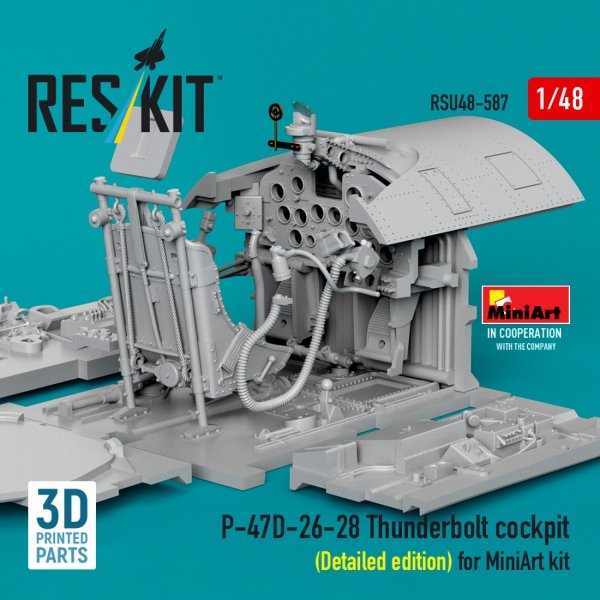 RESKIT RSU48-0587 P-47D-26-28 Thunderbolt cockpit (Detailed edition) for MiniArt kit (3D Printed) (1/48)