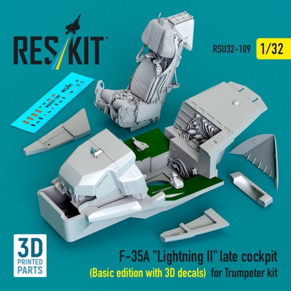 RESKIT RSU32-0109 F-35A "Lightning II" late cockpit (Basic edition with 3D decals) for Trumpeter kit (3D Printed) 1/32