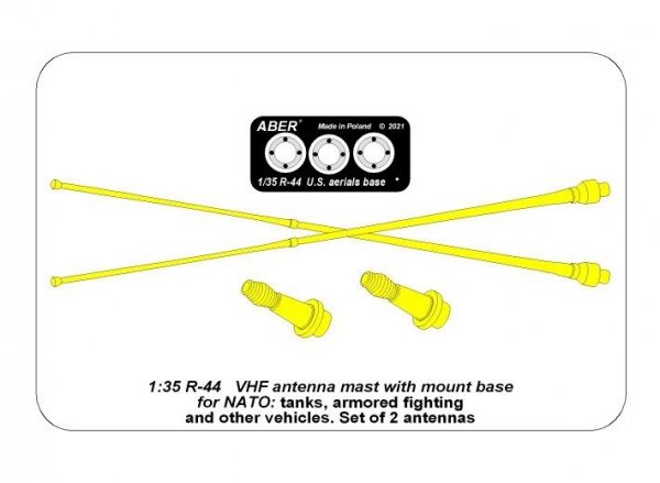 Aber R-44 Zestaw 2 anten VHF pojazdów NATO / Set of 2 NATO antennas with mount bases 1/35