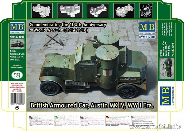 MASTER BOX 72008 British Armoured Car Austin MK IV WW I Era (1:72)