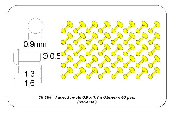 Aber 16106 Turned rivets 0,9 x1,3 x 0,5mm 40 pcs. (1:16)