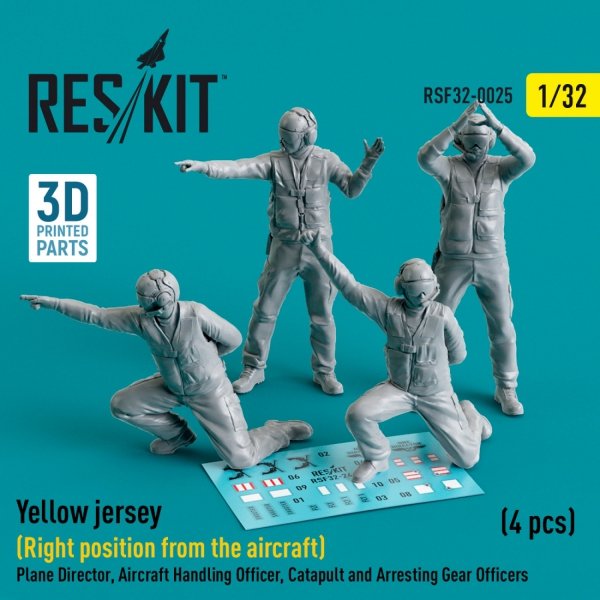 RESKIT RSF32-0025  YELLOW JERSEY (RIGHT POSITION FROM THE AIRCRAFT) PLANE DIRECTOR, AIRCRAFT HANDLING OFFICER, CATAPULT AND ARRESTING GEAR OFFICERS (4 PCS) (3D PRINTED) 1/32