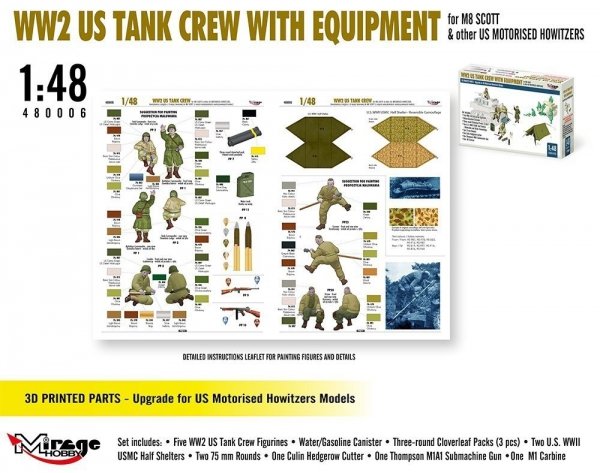 Mirage Hobby 480006 WW2 US Tank Crew With Equipment For M8 Scott And Other US Motorised Howitzers 1/48