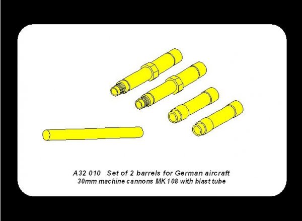 Aber A32010 Set of 2 barrels for German aircraft 30mm machine cannons MK 108 with blast tube (1:32)