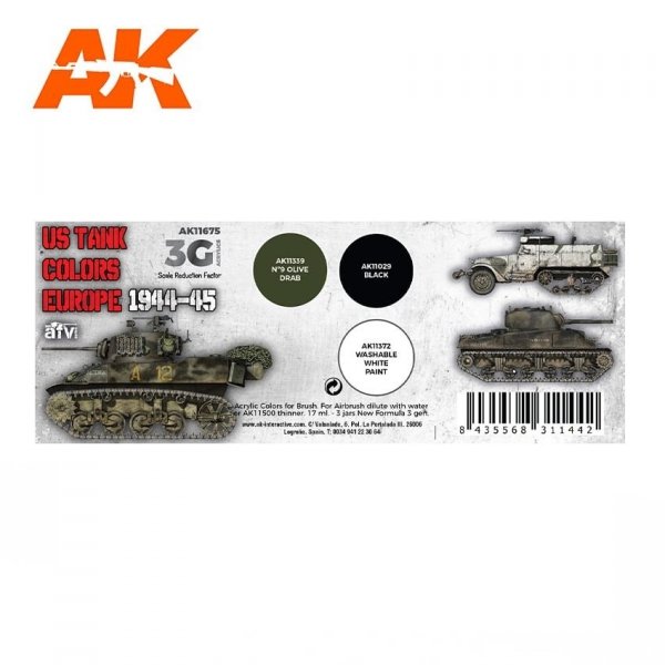 AK Interactive AK11675 3G US TANK COLORS EUROPE 1944-1945 3x17 ml