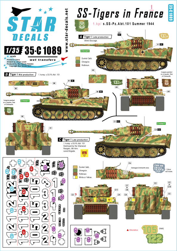 Star Decals 35-C1089 SS-Tigers in France # 1 1/35