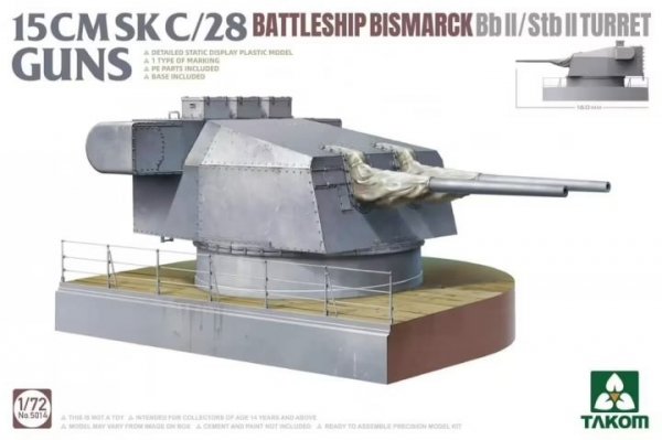 Takom 5014 15 cm Sk C/28 Guns Battleship Bismarck Bb II/Stb II Turret 1/72