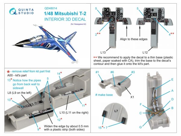 Quinta Studio QD48014 Mitsubishi T-2 3D-Printed coloured Interior on decal paper (Hasegawa) 1/48