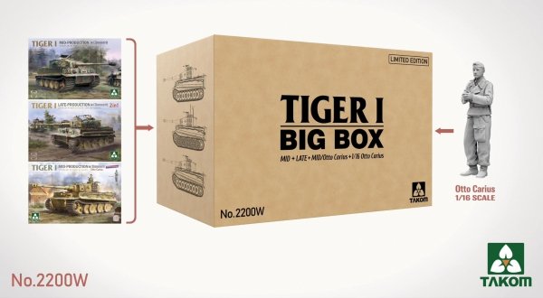 Takom 2200W Tiger I Big Box MID+LATE+MID/Otto Carius +1/16 Otto Carius 1/35