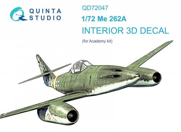 Quinta Studio QD72047 Me-262A 3D-Printed &amp; coloured Interior on decal paper (Academy) 1/72