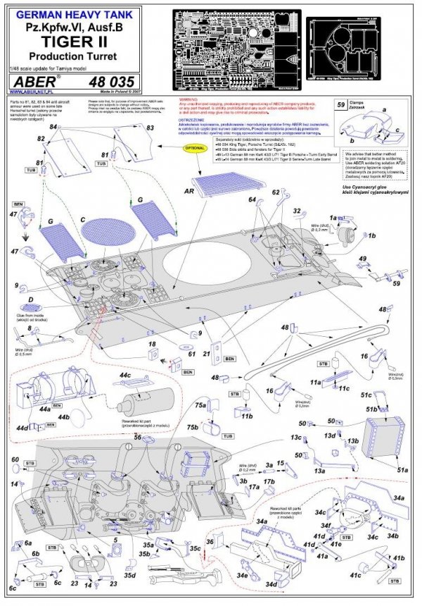 Aber 48035 Pz.Kpfw.VI, Ausf.B TIGER II z wieżą produkcyjną Tamiya 1/48