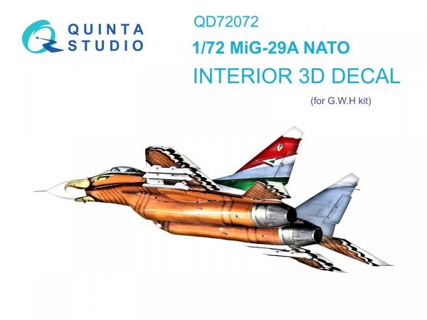 Quinta Studio QD72072 MiG-29A NATO 3D-Printed &amp; coloured Interior on decal paper (GWH) 1/72
