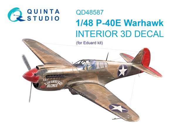 Quinta Studio QD48587 P-40E Warhawk 3D-Printed &amp; coloured Interior on decal paper (Eduard) 1/48