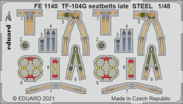 Eduard FE1140 TF-104G seatbelts late STEEL for Kinetic Model 1/48