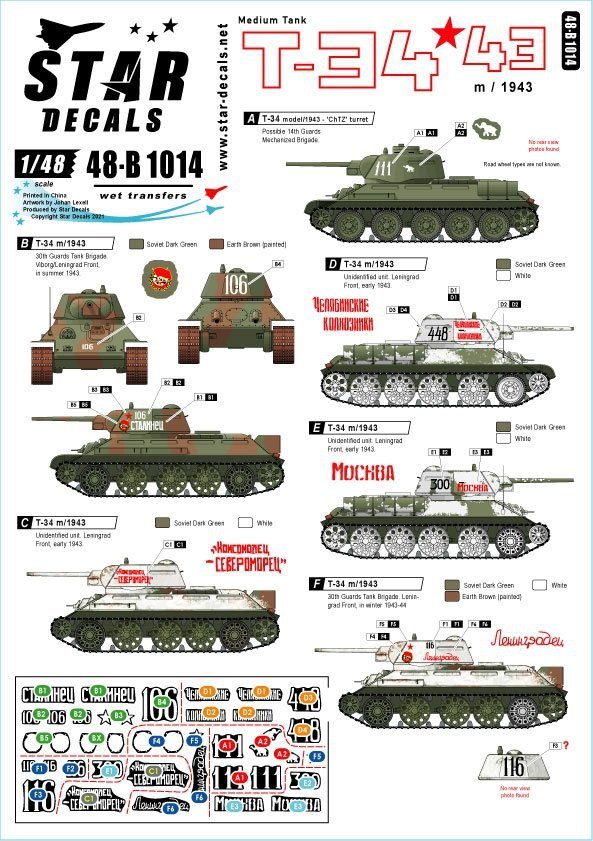 Star Decals 48-B1014 T-34 m/1943 1/48