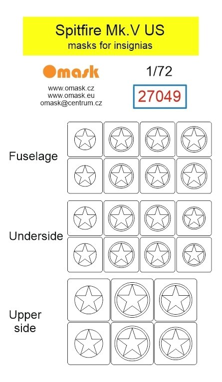 Omask 27049 Spitfire Mk.V US masks for insignias 1/72