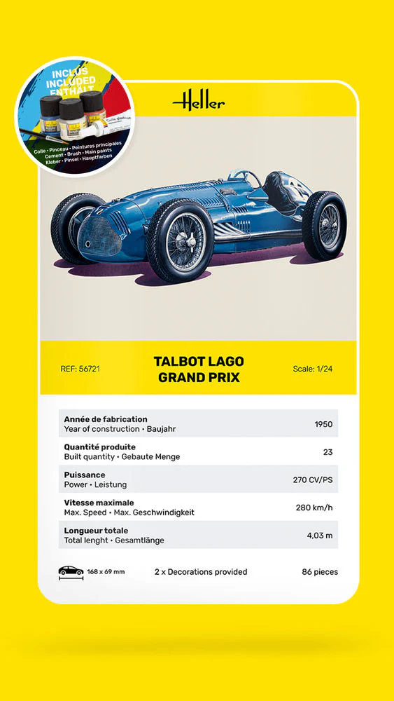 Heller 56721 STARTER KIT Talbot Lago Grand Prix 1/24