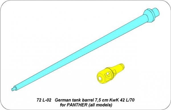 Aber 72L-02 7,5 cm KwK 42L/70 lufa do czołgu Panther/German Tank Barrel 7,5cm KwK 42L/70 for Panther  1/72