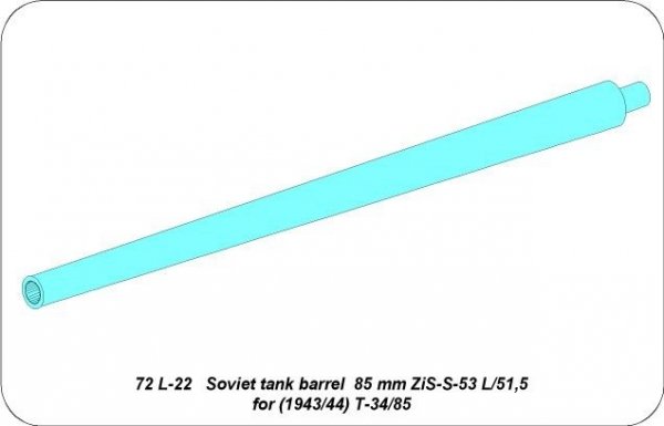Aber 72L-22 Lufa 85mm ZiS-S-53 L/51,5 do czołgów T-34/85 z 1943/44 / Soviet tank barrel 85mm ZIS-S-53 L/51,5 for (1943-44) T-34/85 1/72