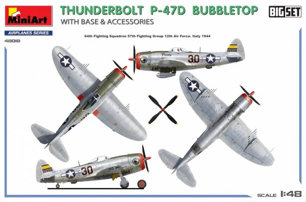 MiniArt 48018 THUNDERBOLT P-47D BUBBLETOP WITH BASE &amp; ACCESSORIES. BIG SET 1/48