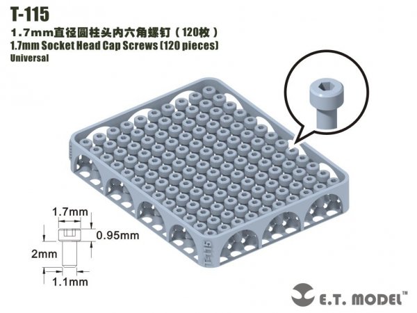 E.T. Model T-115 1.7mm Socket Head Cap Screws 120 pieces