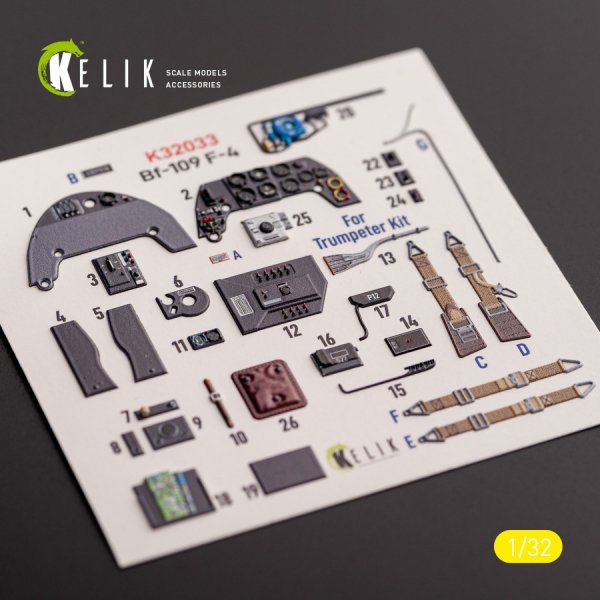 KELIK K32033 BF-109 F-4 - interior 3D decals for Trumpeter kit 1/32
