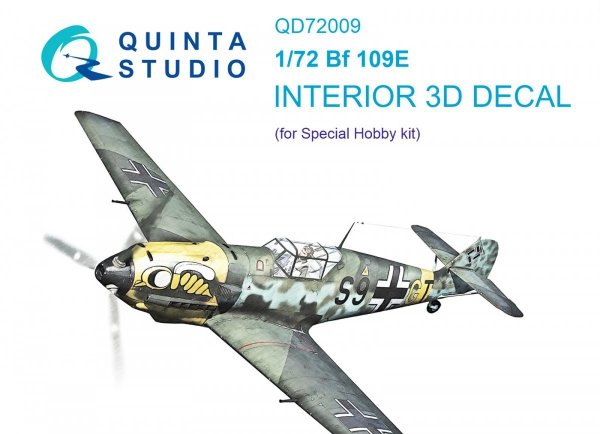 Quinta Studio QD72009 Bf 109E 3D-Printed &amp; coloured Interior on decal paper (Special Hobby) 1/72