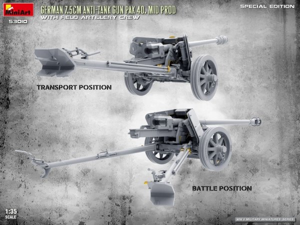 MiniArt 53010 GERMAN 7.5CM ANTI-TANK GUN PAK 40. MID PROD W/ARTILLERY CREW. SPECIAL EDITION 1/35