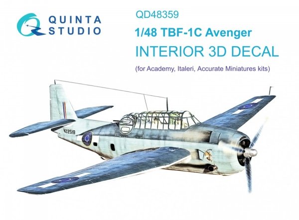 Quinta Studio QD48359 TBF-1 Avenger 3D-Printed &amp; coloured Interior on decal paper (Academy) 1/48