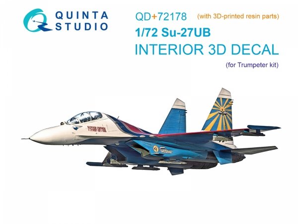 Quinta Studio QD+72178 Su-27UB 3D-Printed &amp; coloured Interior on decal paper (Trumpeter) (with 3D-printed resin part) 1/72