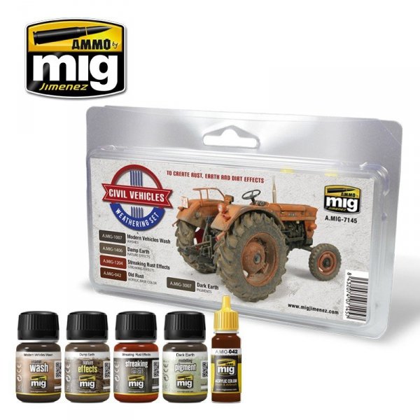 AMMO of Mig Jimenez 7145 CIVIL VEHICLES WEATHERING SET