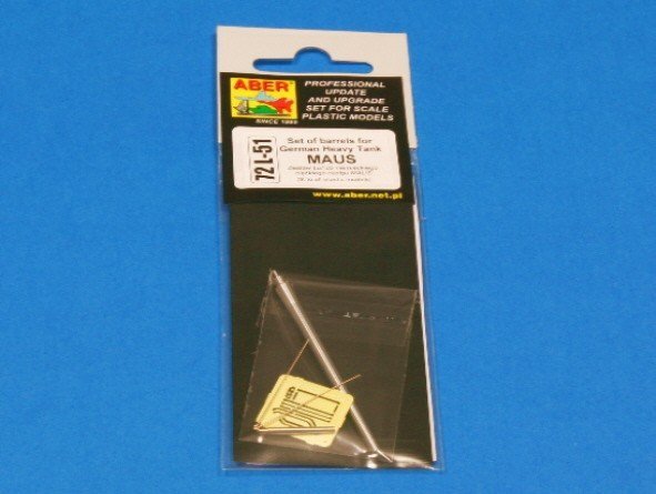 Aber 72L-51 Zestaw 2 Luf do niemieckiego ciężkiego czołgu MAUS / Set of 2 barrels for German Heavy Tank MAUS 1/72