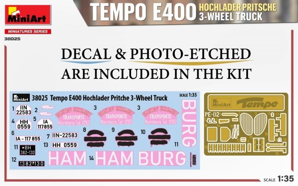 MiniArt 38025 TEMPO E400 HOCHLADER PRITSCHE 3-WHEEL TRUCK 1/35