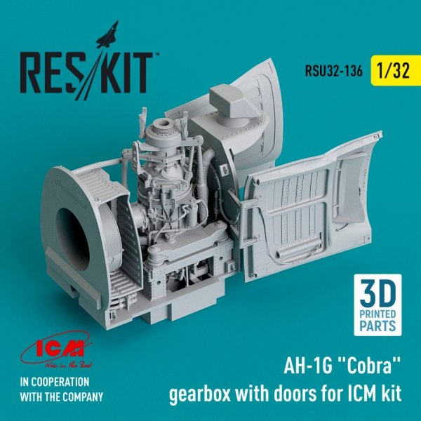 RESKIT RSU32-0136 AH-1G Cobra gearbox with doors for ICM kit (3D Printed) 1/32