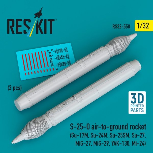 RESKIT RS32-0558 S-25-O air-to-ground rocket (2 pcs) (3D Printed) 1/32