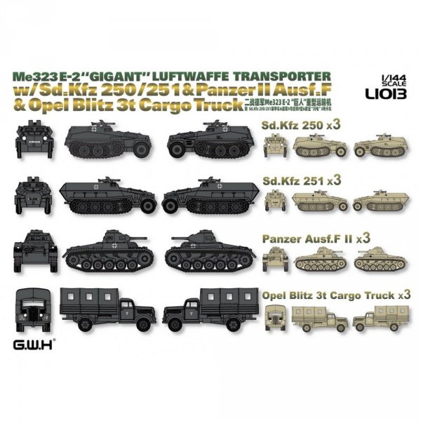 Great Wall Hobby L1013 WWII Luftwaffen Me 323 E-2 Gigant Transporter with AFVs 1/144