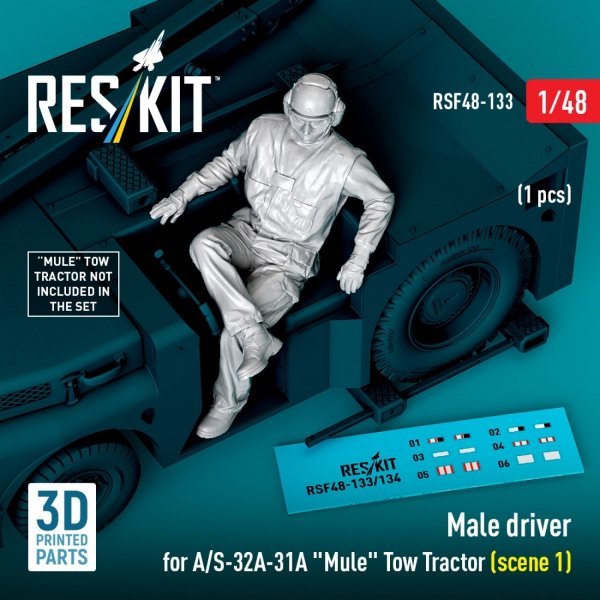 RESKIT RSF48-0133 Male driver for A/S-32A-31A "Mule" Tow Tractor (scene 1) (1 pcs) (3D Printed) (1/48)