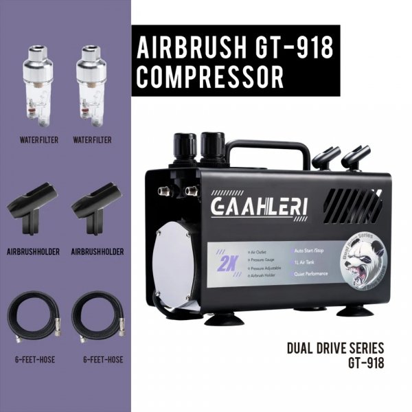 Gaahleri 42878 Dual Drive Series Airbrush Kit Compressor GT-918 (EU)