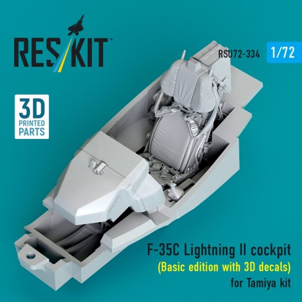 RESKIT RSU72-0334 F-35C Lightning II cockpit (Basic edition with 3D decals) for Tamiya kit (3D Printed) (1/72)