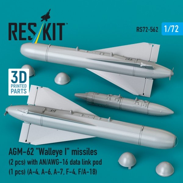 RESKIT RS72-0562 AGM-62 "Walleye I" missiles (2 pcs) with AN/AWG-16 data link pod (1 pcs) (A-4, A-6, A-7, F-4, F/A-18) (3D Printed) (1/72)