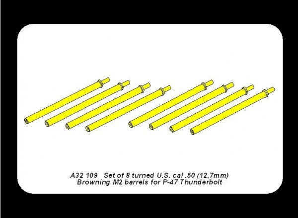 Aber A32109 Set of 8 turned cal .50 (12,7mm) U.S. Browning M2 barrels for P-47 Thunderbolt (1:32)