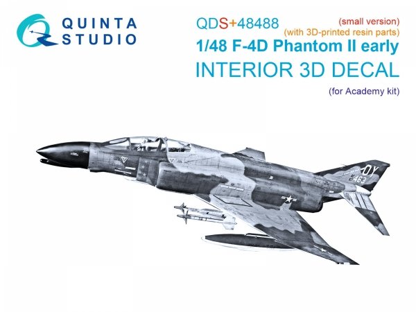 Quinta Studio QDS+48488 F-4D early Phantom II 3D-Printed &amp; coloured Interior on decal paper (Academy) (Small version) (with 3D-printed resin parts) 1/48