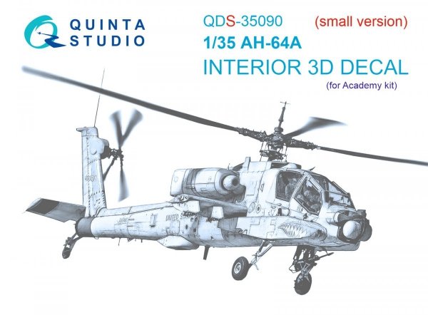 Quinta Studio QDS-35090 AH-64A 3D-Printed &amp; coloured Interior on decal paper (Academy) (Small version) 1/35