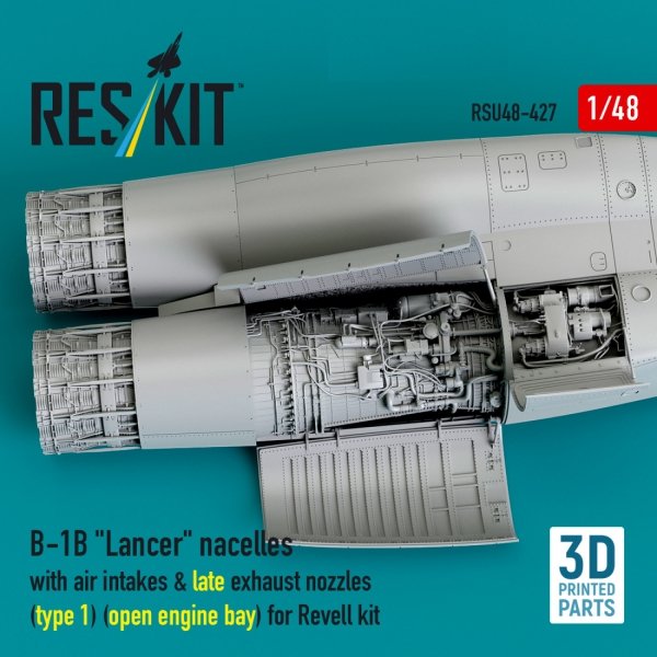 RESKIT RSU48-0427 B-1B "Lancer" nacelles with air intakes &amp; late exhaust nozzles (type 1) (open engine bay) for Revell kit (3D Printed) (1/48)