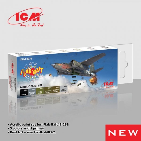 ICM 3074 Acrylic paint set for Flak Bait 12 ml х 6