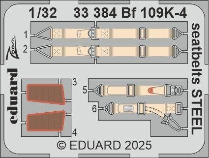 Eduard 33384 Bf 109K-4 seatbelts STEEL KOTARE 1/32